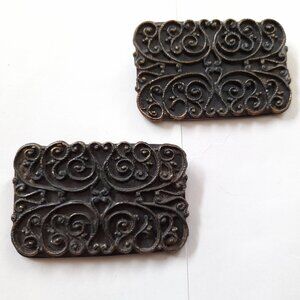 Vintage 60s Shoe Clips Bluette Made in France Rectangular Scroll Design